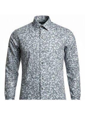 DKNY Mens XXL Gray White Camo Print Dress Shirt Cotton Blend Button Front NEW